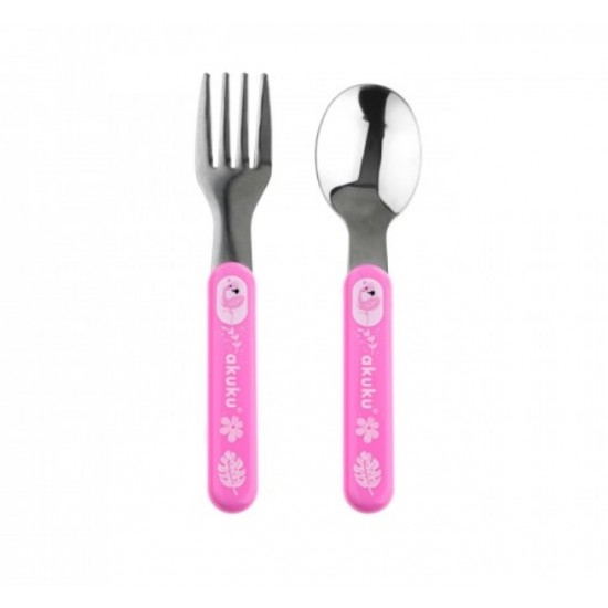 Stainless Steel Spoon and Fork Set Pink