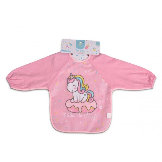 Baby Bib with Sleeve Tea Time Pink Baby Bib with Sleeve Tea Time Pink