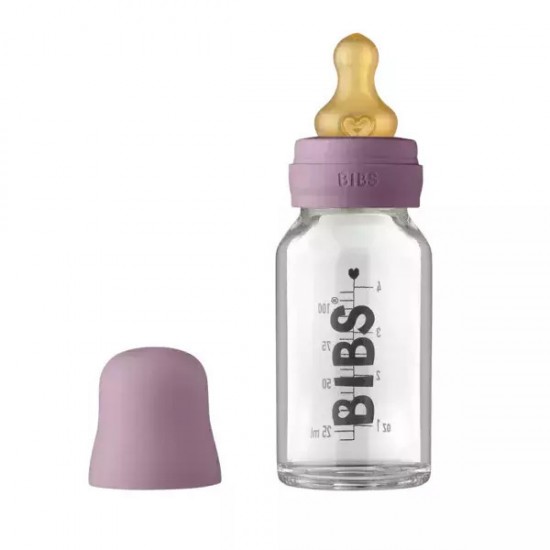 Glass Baby Bottle Bibs Latex Mauve 110Ml Glass Baby Bottle Bibs Latex Mauve 110Ml