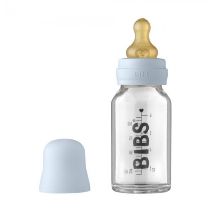 Glass Baby Bottle Bibs Latex Blue 110Ml