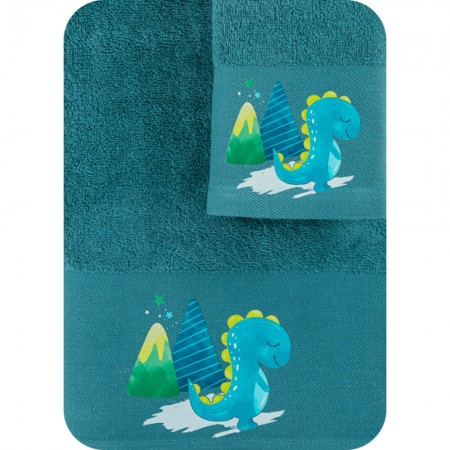 Towels Set 2PCS Dinosaur Petrol