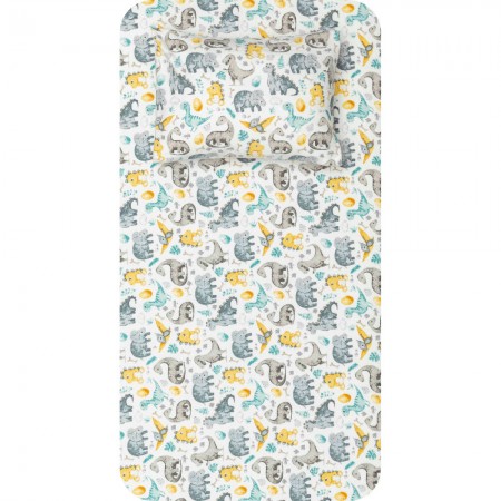 Crib Sheets Flannel Set Dinosaurs Grey