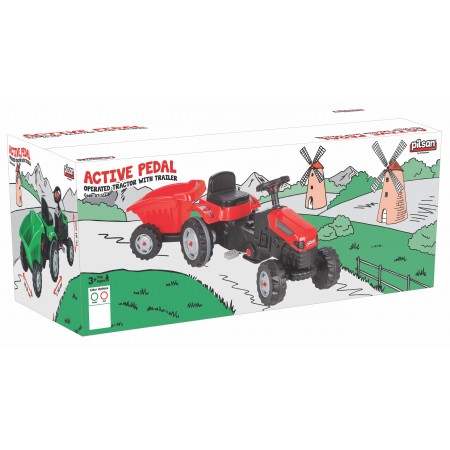 Tractor With Pedals And Trailer Red