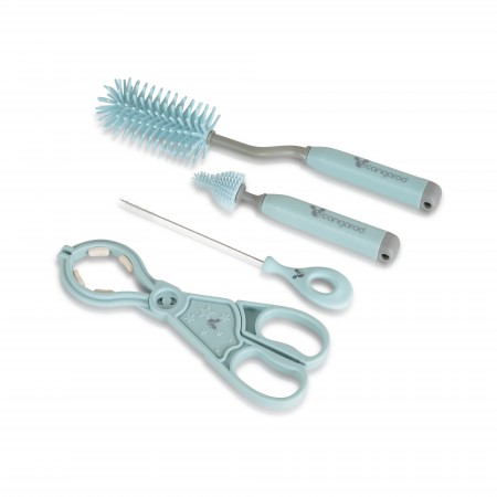 Set Of Cleaning Brushes And Tongs For Baby Bottles Blue