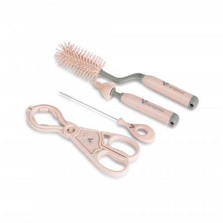 Set Of Cleaning Brushes And Tongs For Baby Bottles Pink