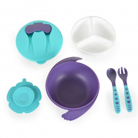 Feeding Bowl With Fork And Spoon Jelly Blue