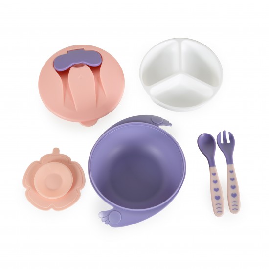 Feeding Bowl With Fork And Spoon Jelly Pink