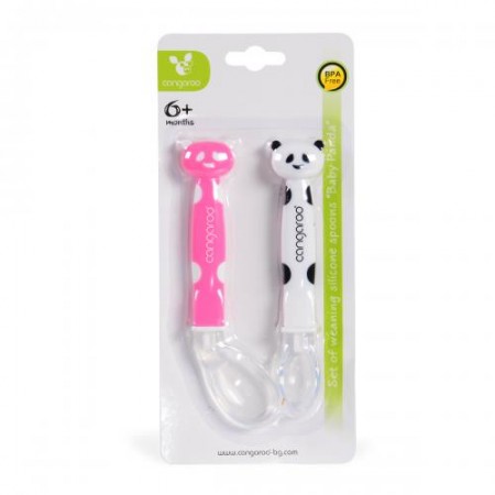 Set of 2 Silicone Spoons Baby Panda Girl 6+M