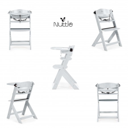 Wooden High Chair 2 in 1  Nuttle White
