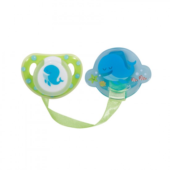 Silicone Pacifier With Clip And Ribbon In 3 Colors