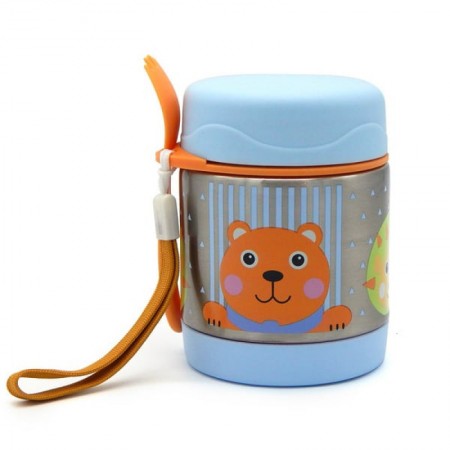Stainless Steel Jar With Spoon Fork 2 In 1 For Cold And Hot Food Blue