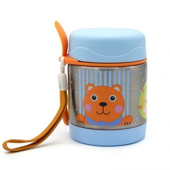 Stainless Steel Jar With Spoon Fork 2 In 1 For Cold And Hot Food Blue Stainless Steel Jar With Spoon Fork 2 In 1 For Cold And Hot Food Blue