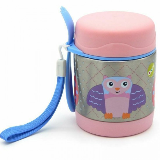 Stainless Steel Jar With Spoon Fork 2 In 1 For Cold And Hot Food Pink Stainless Steel Jar With Spoon Fork 2 In 1 For Cold And Hot Food Pink