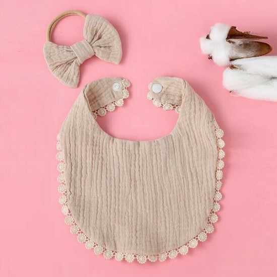Bib and Hair Ribbon Set Beige Bib and Hair Ribbon Set Beige