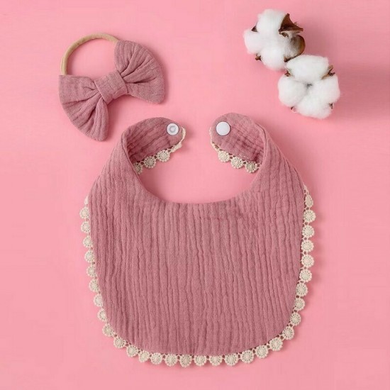 Bib and Hair Ribbon Set Pink Bib and Hair Ribbon Set Pink